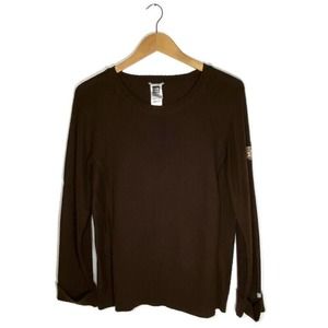 The North Face Sweater Women's XL Wool Cotton Blend Brown Crew Neck Side Stitch